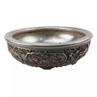 永乐荐清代龙凤纹银釉聚宝盆