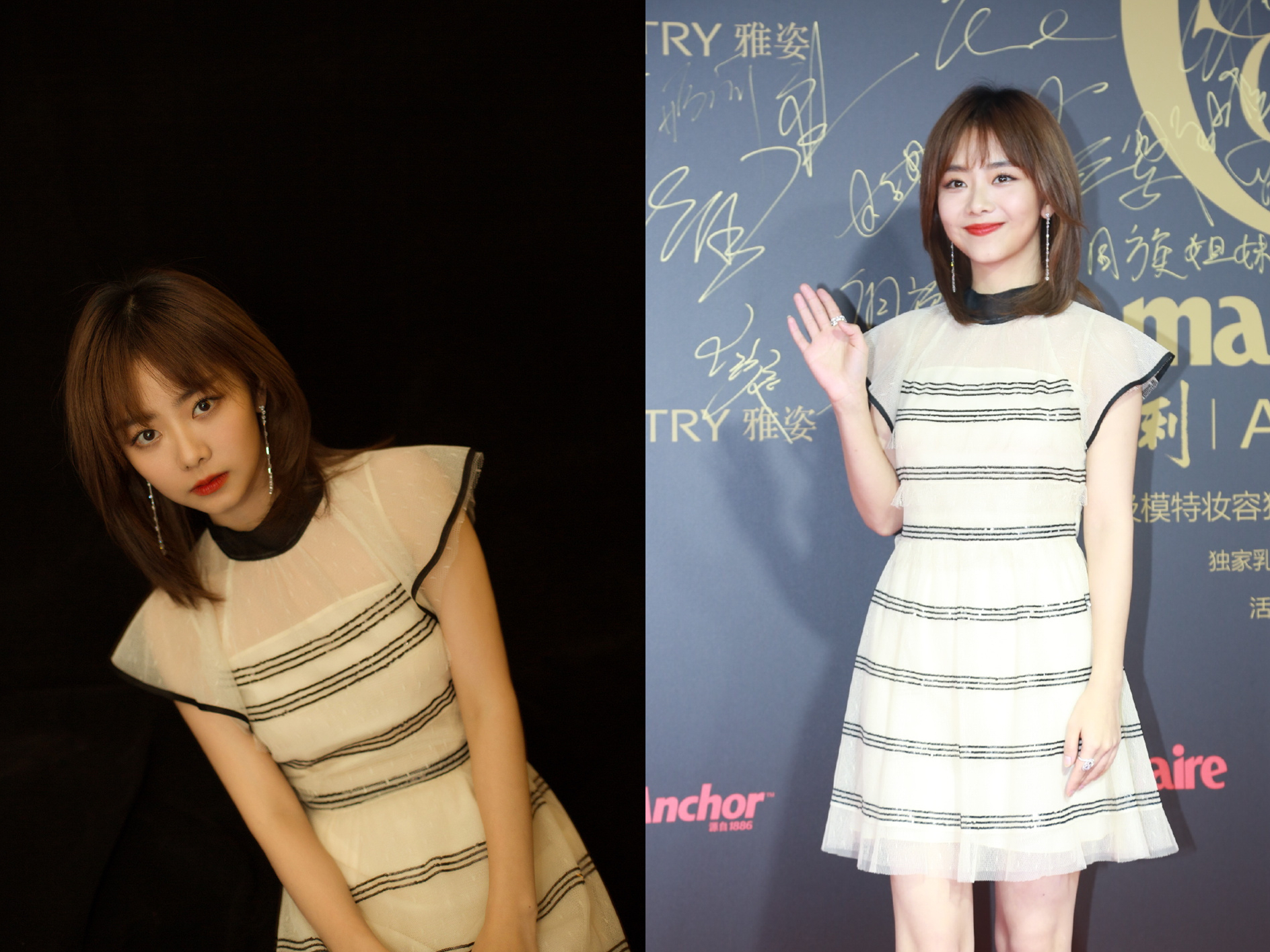 而黑白条纹的设计更是极具时尚感的,加上这回谭松韵这少女颜也是发挥