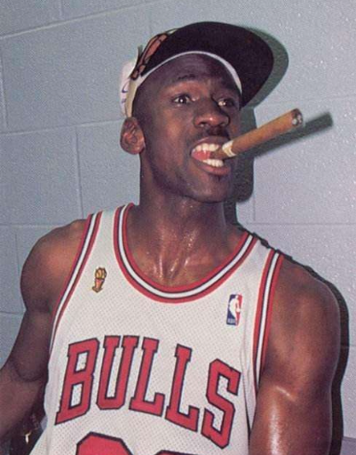 而即便是最普通的抽烟动作,乔丹也比普通人要炫酷狂妄许多.