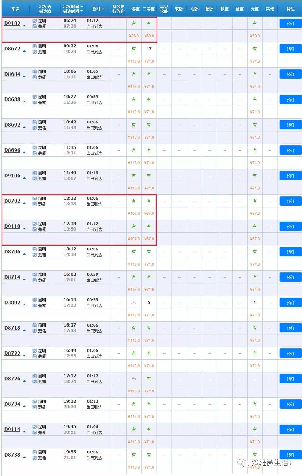 昆明到楚雄动车票价降!价!了!