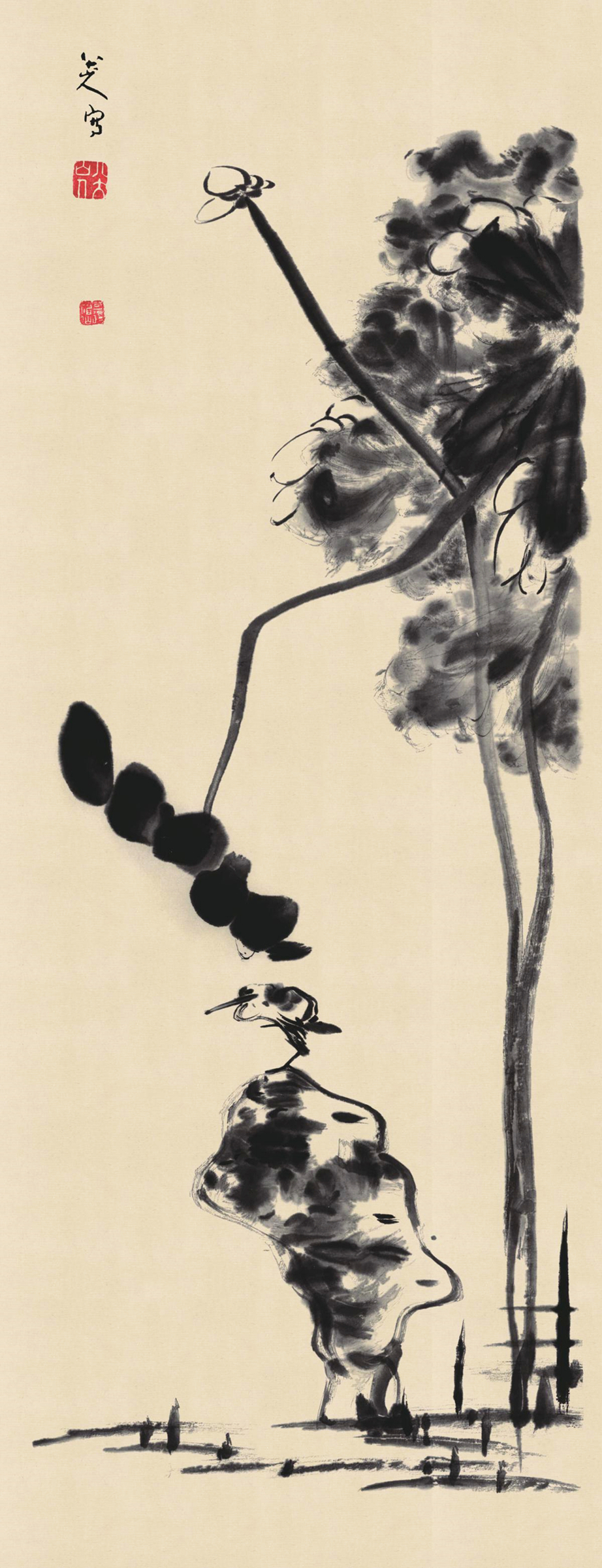 清,朱耷《荷石水鸟图》欣赏