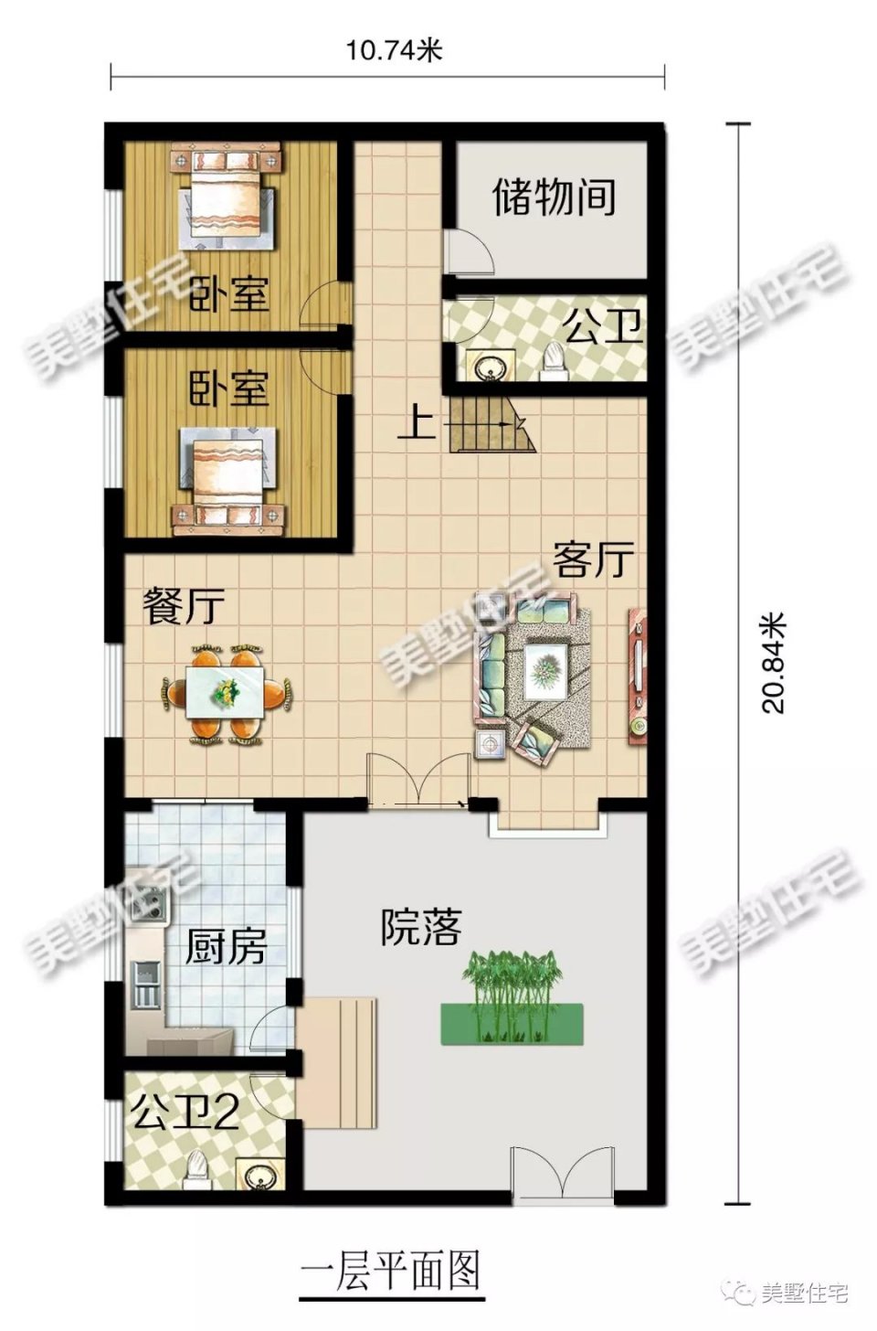 开间10米的狭长地基这么建,5居室带院子,生活不要太舒服