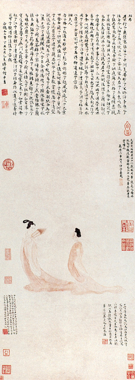 明代李士达的《三驼图》中,以题诗点明此幅讽喻的主题,并有"多款"使