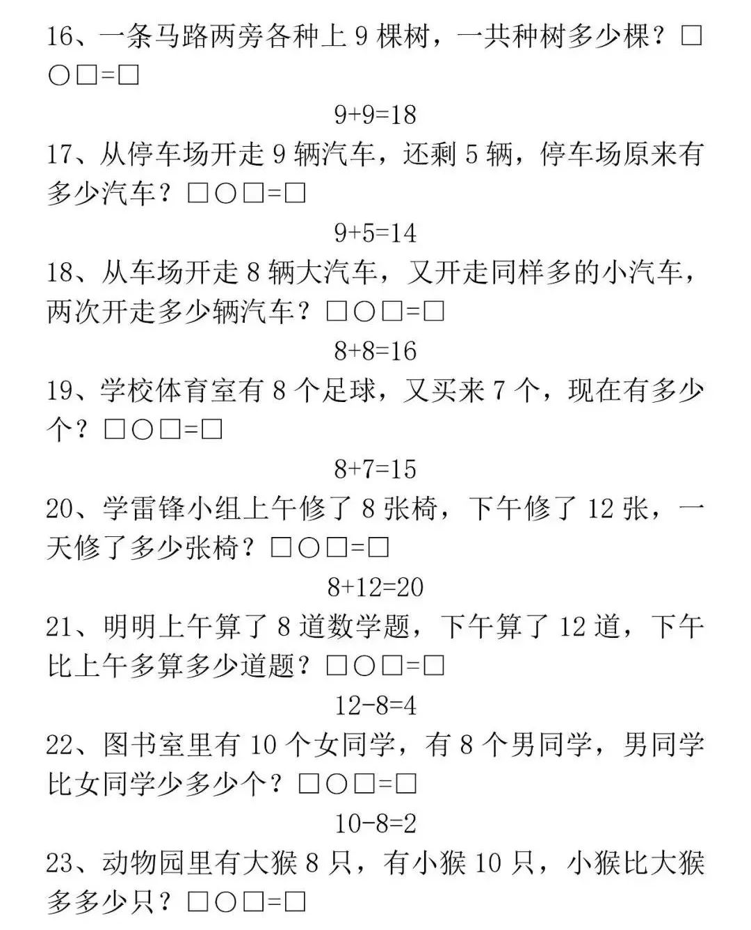 人教版一年級數學(上冊)50道應用題,快拿去考考孩子!