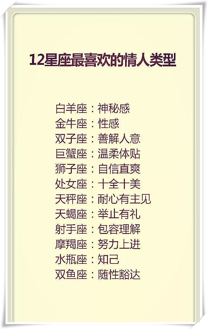 十二星座女生的类型,12星座最喜欢的情人类型