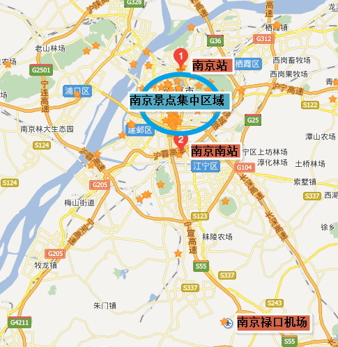 从下图可以看到,到南京站和南京南站都可以,南京禄口机场距离南京主要