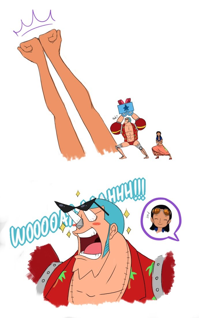 罗宾和弗兰奇一起做弗兰奇经典动作,我一定是看到了一个假罗宾