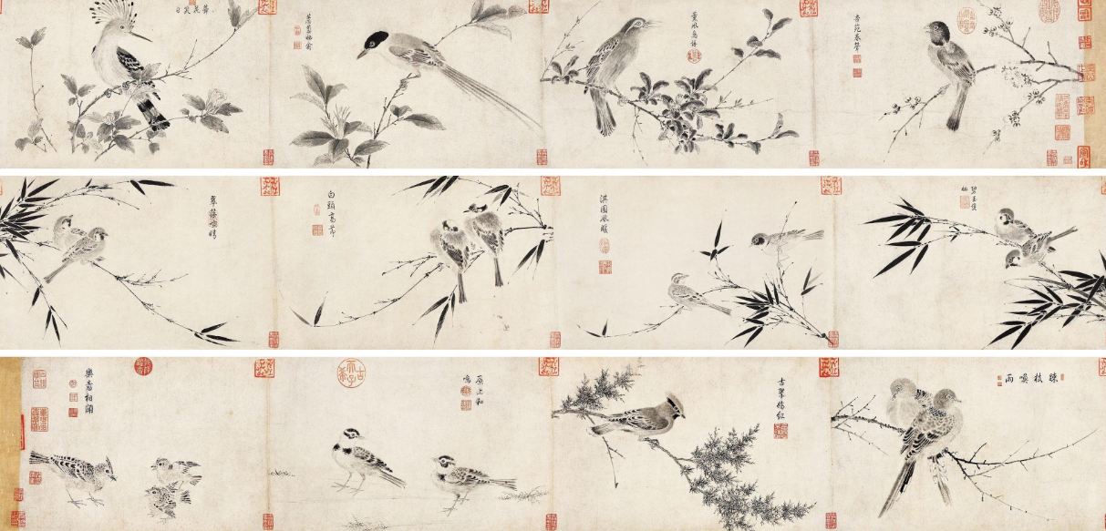 宋徽宗《写生珍禽图》,上共有28个乾隆的章,流落到日本拍出天价