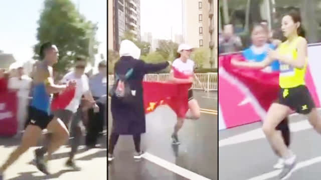 马拉松选手终点前被塞国旗：多地曾上演