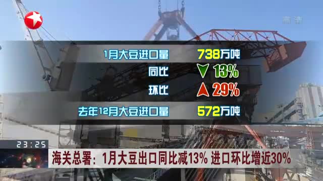 海关总署:1月大豆出口同比减13% 进口环比增