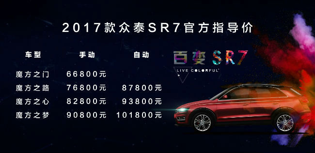众泰SR7 2017款上市 售6.68-10.18万