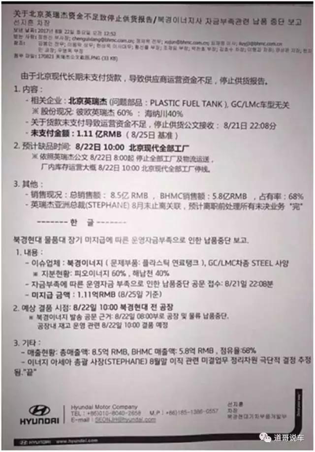 北汽出面澄清北现停产 起因在韩方攫取零部件利润