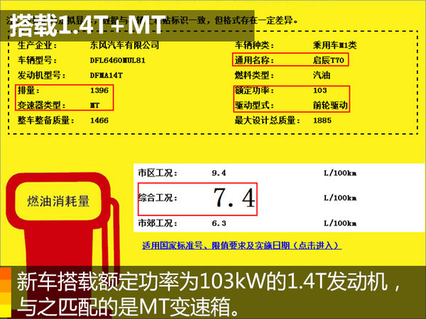 东风启辰T70增搭1.4T发动机 竞争广汽传祺GS4-图2
