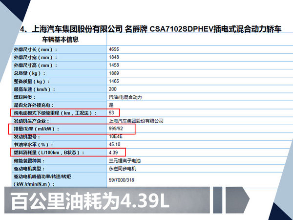 名爵6插电混动版将上市 纯电续航可达53公里-图2