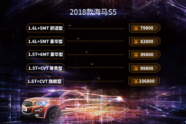 2018款海马S5上市 售价7.98-10.68万元