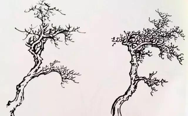 树分四支树枝宜隔断,于空出加叶,或反折笔锋,先上而后下,则气浑厚.