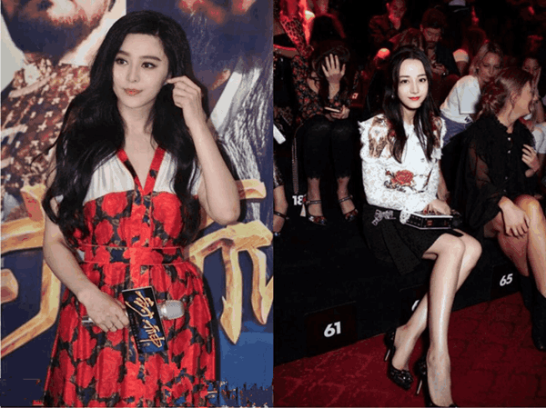 范冰冰和迪丽热巴同穿玫瑰花裙, 一个仙气, 一个傻气!