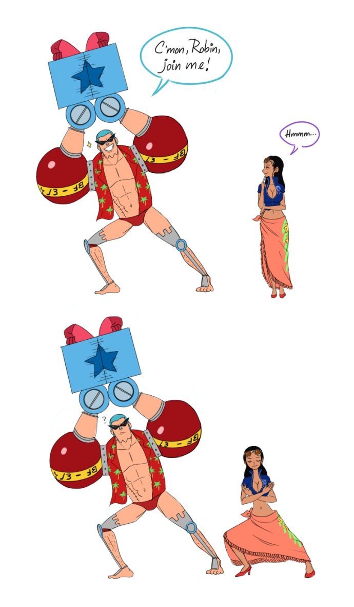 罗宾和弗兰奇一起做弗兰奇经典动作,我一定是看到了一个假罗宾