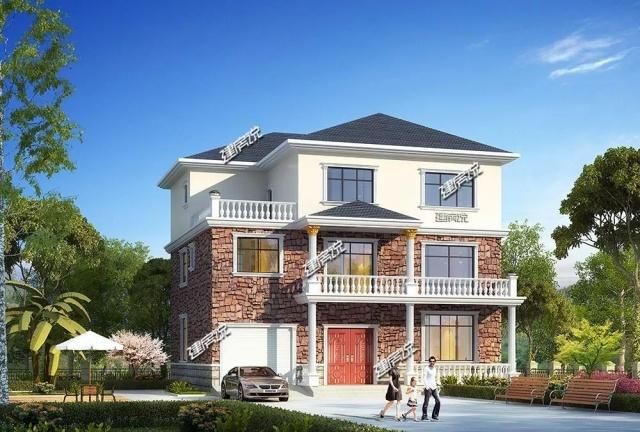 带车库的3层别墅简约大气建栋在乡村很实用