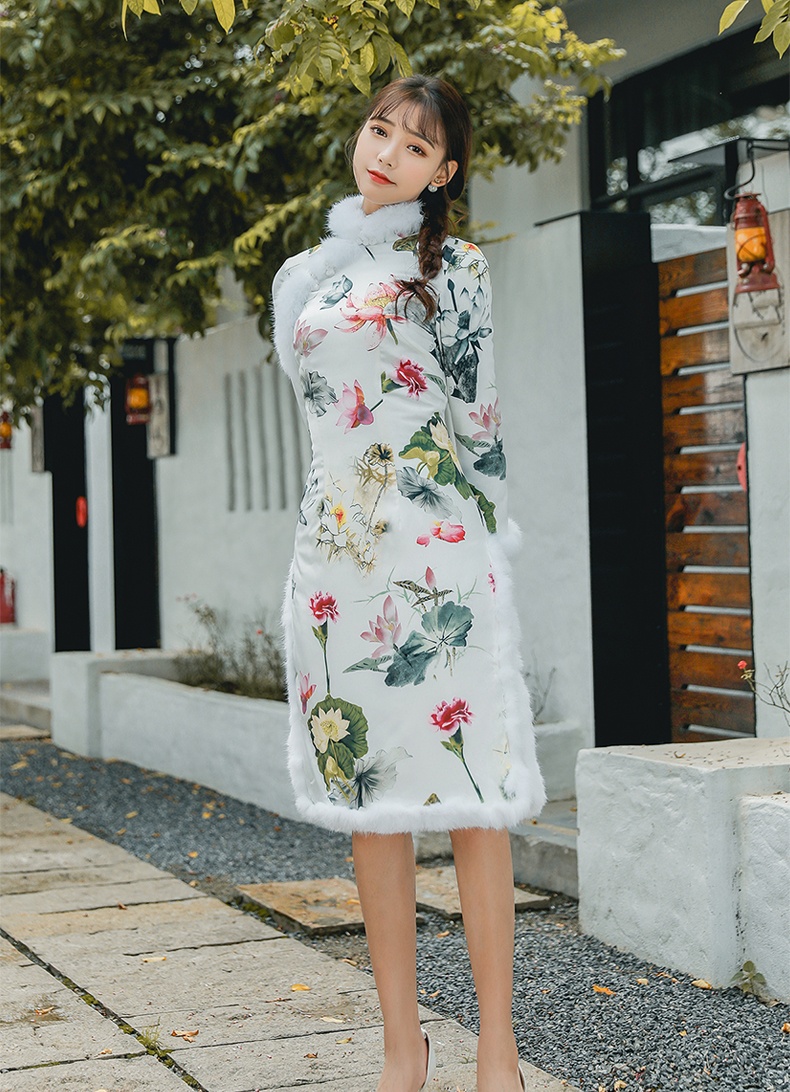 秋冬精致女人优雅穿搭一袭复古夹棉旗袍高级的女人味