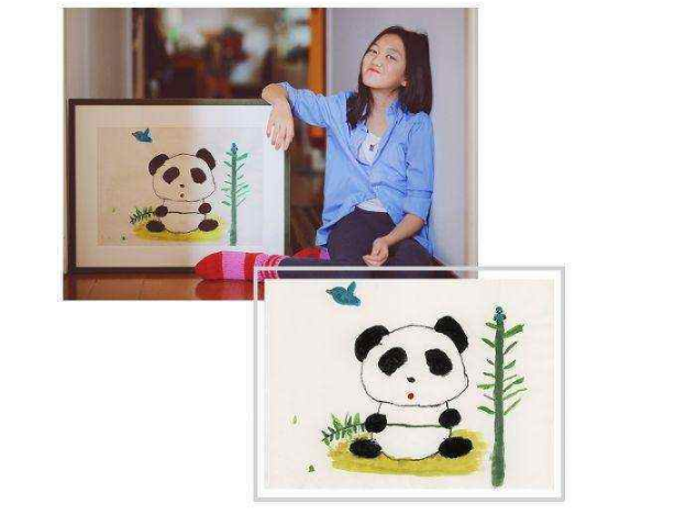 李嫣的这幅《熊猫与小鸟》还没有正式问世前,就已经制作了卡通的项链