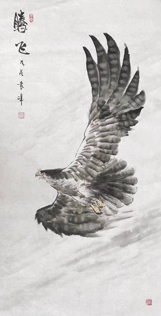 国画写意雄鹰喙如利斧一柄利爪宛如钢钩大展宏图之作气势豪迈