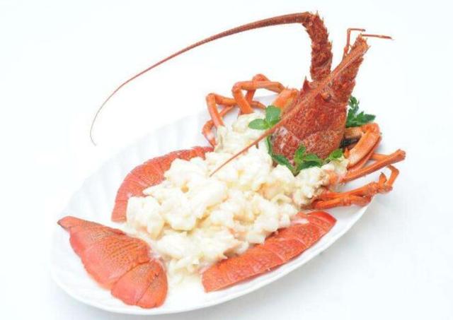 清蒸澳洲大龙虾,澳洲龙虾通体火红色,爪为金黄色,肉质最为鲜美