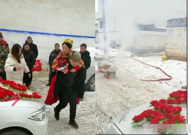 新娘出嫁"裹着大红棉被"由弟弟背出门