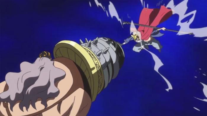 巴沙斯施展波动肘击将冲向自己的斗鱼击飞,又使用相同的招式与萨博