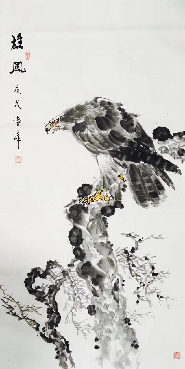 国画写意雄鹰喙如利斧一柄利爪宛如钢钩大展宏图之作气势豪迈