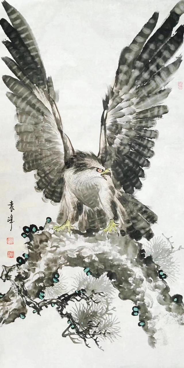 国画写意雄鹰喙如利斧一柄利爪宛如钢钩大展宏图之作气势豪迈