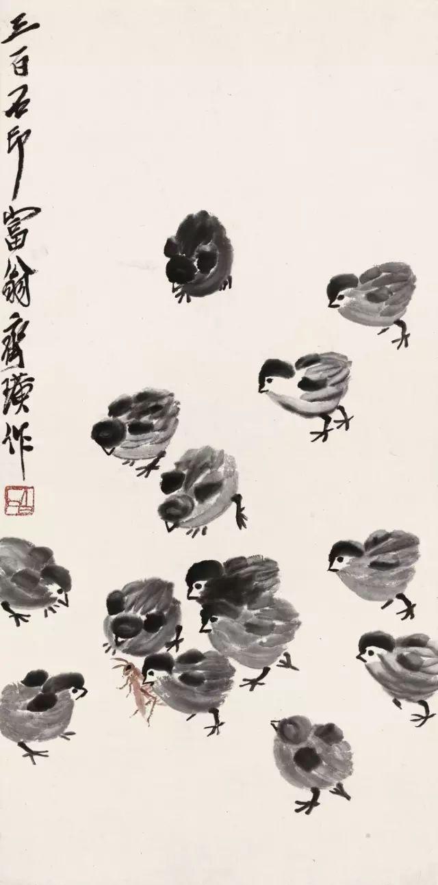 齐白石画小鸡天真可爱