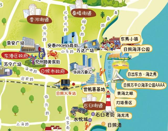 萌系日照市东港全域旅游地图手绘版新鲜出炉