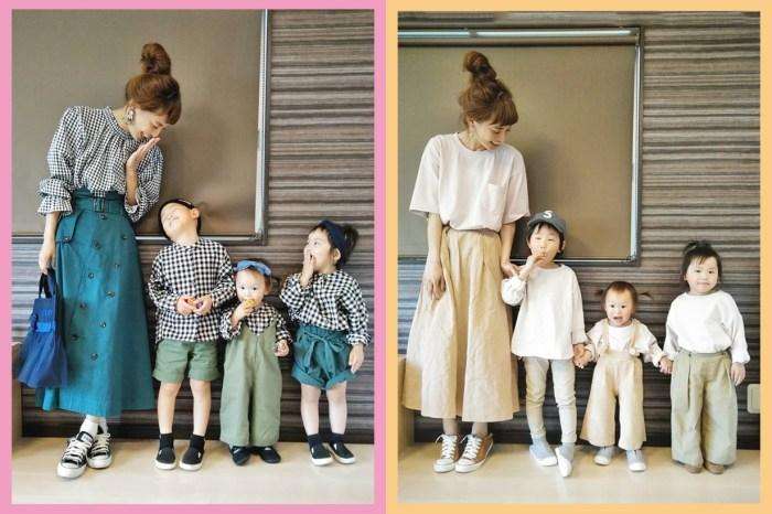 超用心的妈妈每天替自己和3个小孩搭配超萌亲子装