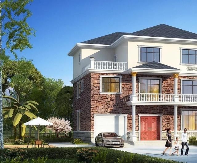 带车库的3层别墅简约大气建栋在乡村很实用