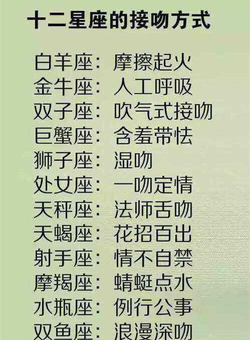 十二星座的接吻方式,12星座的初吻献给了谁?