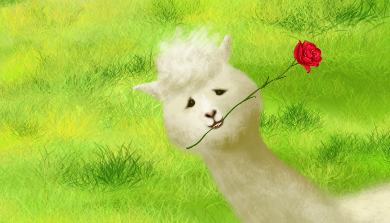 羊驼送你一支玫瑰花,手绘风景画__财经头条