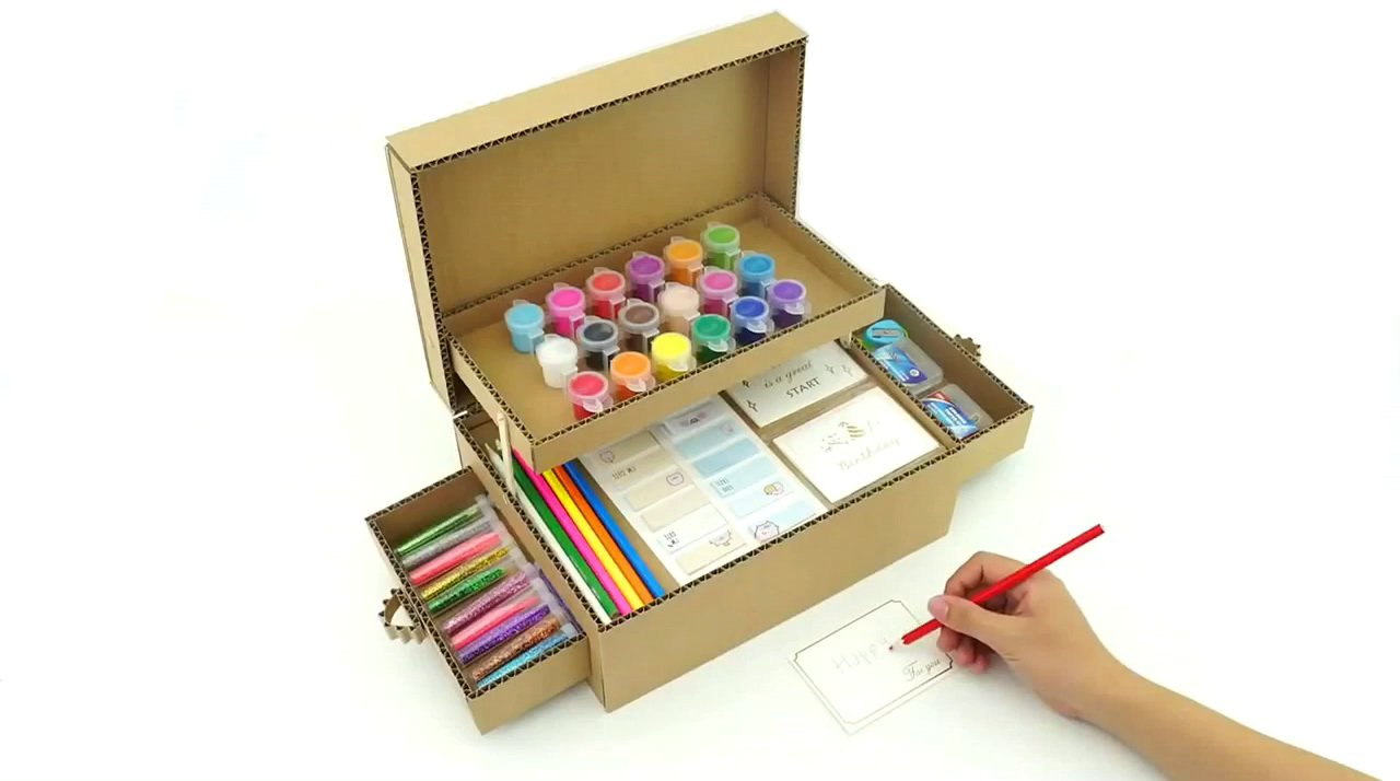 用纸板做的文具收纳盒看似简陋但用起来很好用上看我的最新短视频下载