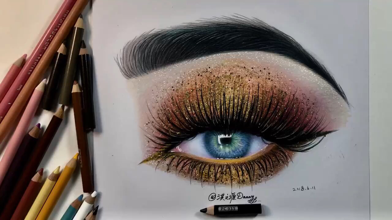 综合材料画美妆眼,教程示范作品,明天我又要踏上旅途去学习进修了