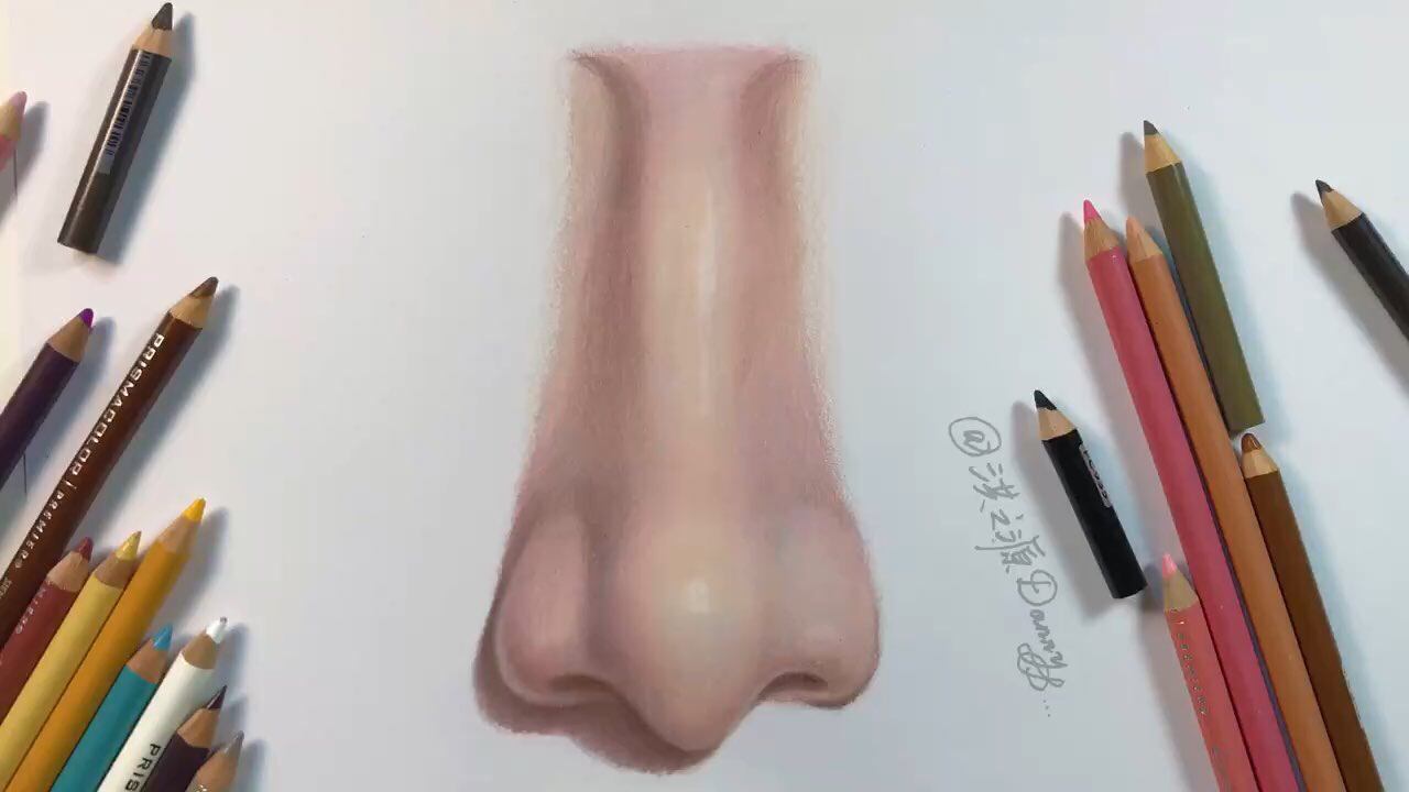 彩铅课程示范作品  正面鼻子>>