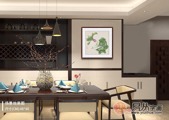 格调满满的餐厅挂画精选,王一容斗方画真的很美