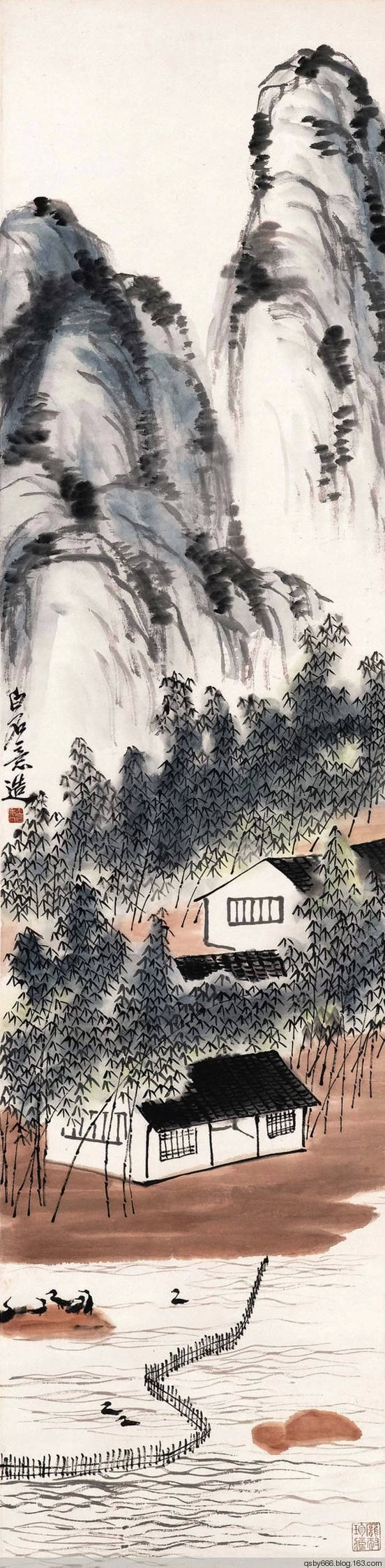 齐白石的"极简"山水画构图,大师之笔让人叹服!