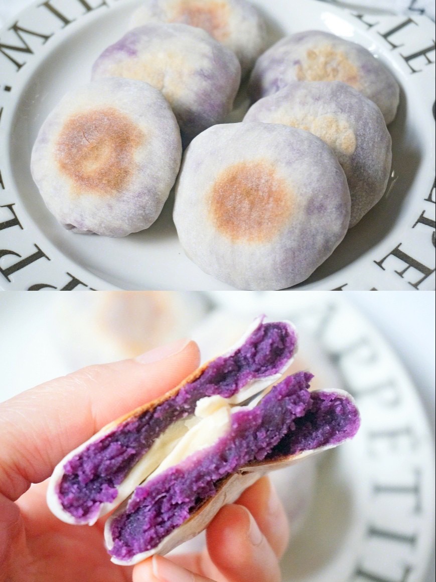 用剩饺子皮做紫薯饼不放糖不放油用锅煎一下就可以超好吃