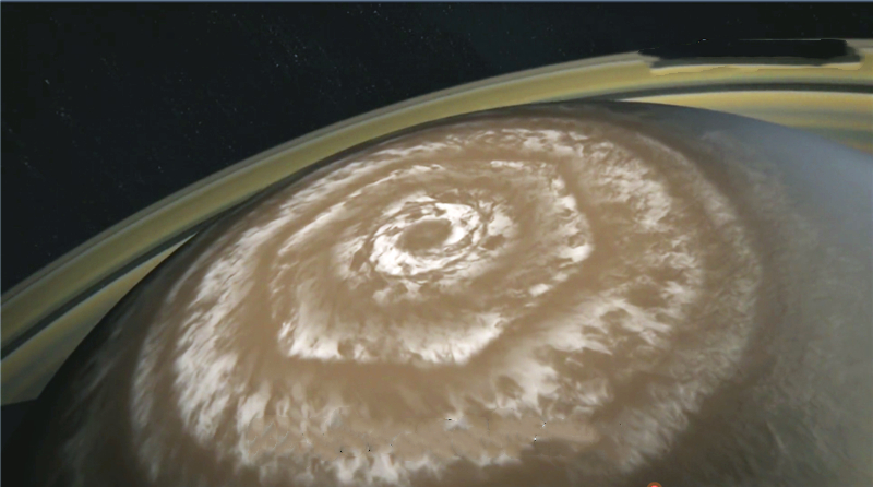 位于土星北极整个地带被一片呈六角状的风暴眼所覆盖,风暴眼展现出一