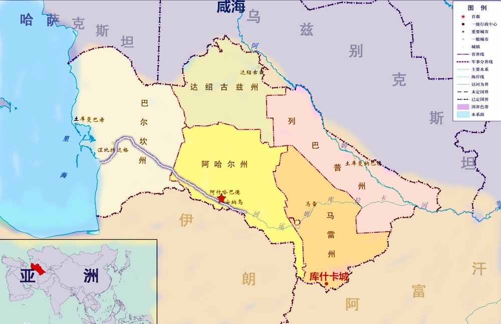 土库曼斯坦行政地图图片