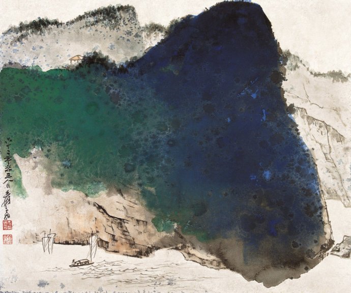 张大千国画泼彩山水