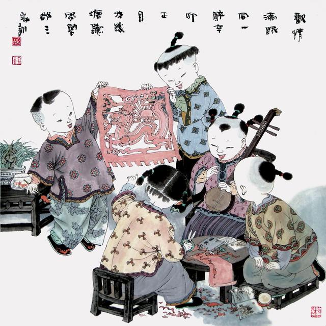 己亥贺岁 王家训国画童子图,给人一份心灵归属