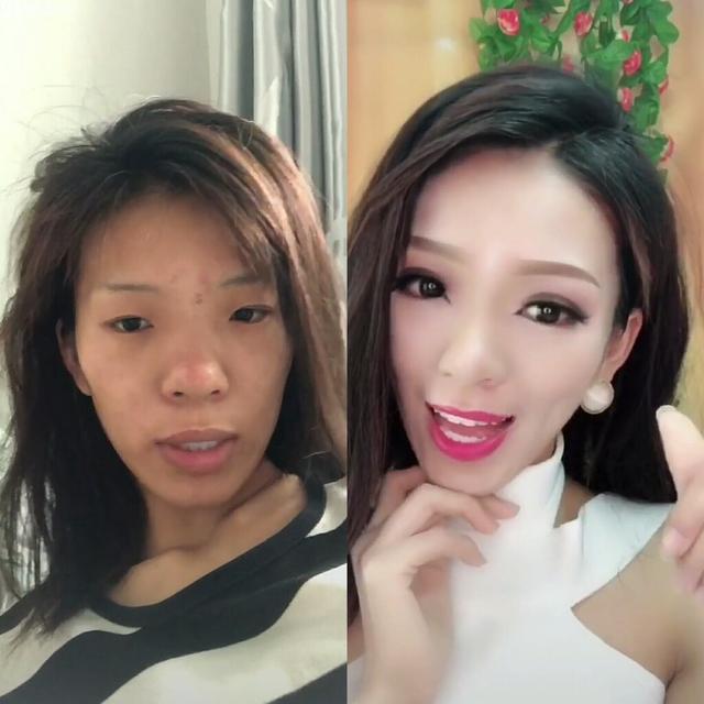 抖音上的漂亮小姐姐化妆前后对比照,原来女神都是这么来的