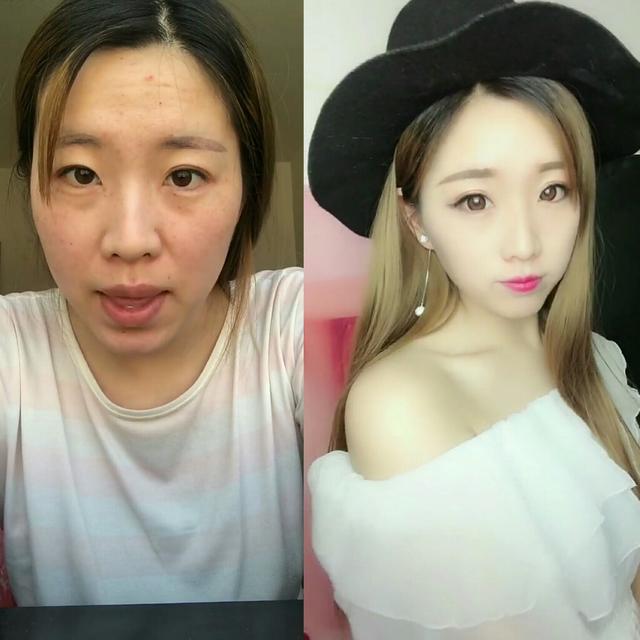 抖音上的漂亮小姐姐化妆前后对比照,原来女神都是这么来的