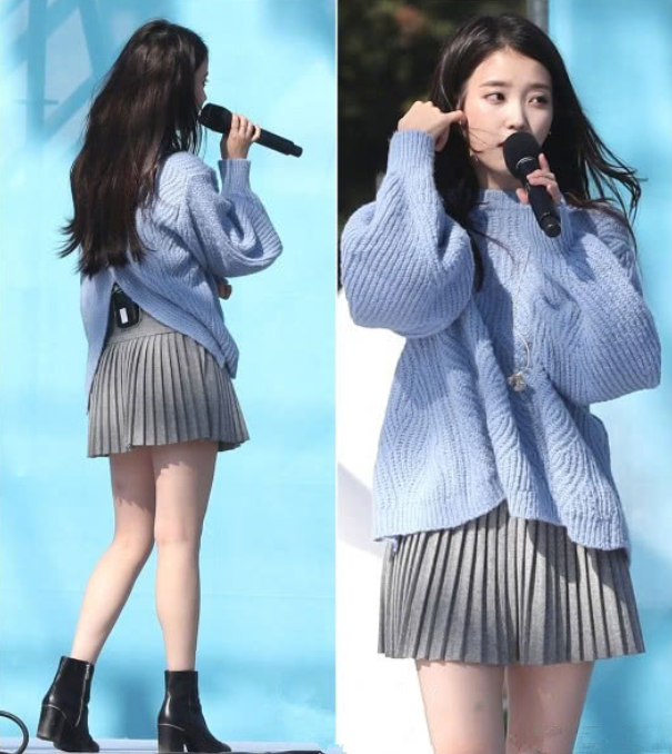 韩国iu针织衫配百褶小短裙,清新又可爱!甜的让人回味
